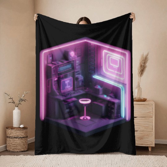 Isometric Modern Room Cube Throw Blankets