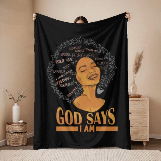 African American Girl God Says I Am Black Pride Throw Blankets