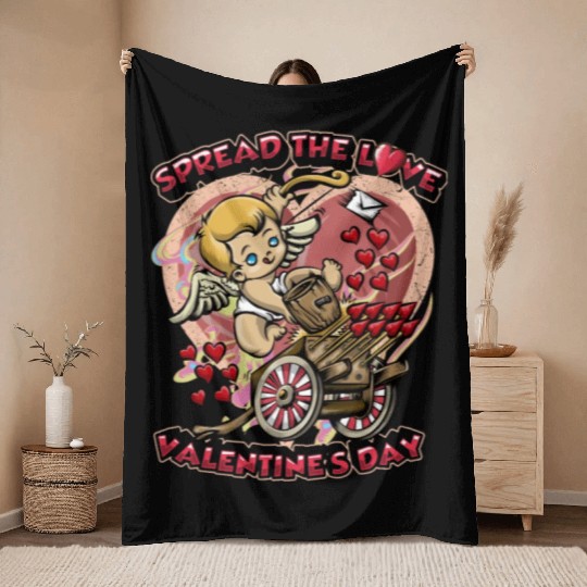 Spread The Love Cupid Arrow Heart Throw Blankets