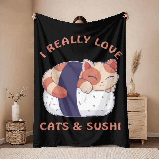 I love cats and sushi Throw Blankets