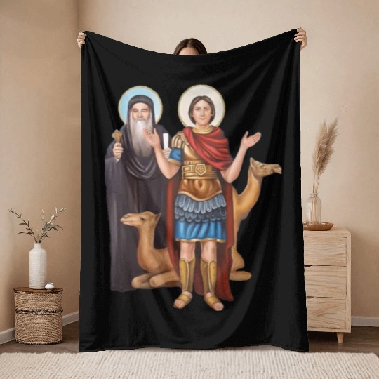 Pope Kyrillos and saint Mina. Coptic church. Throw Blankets