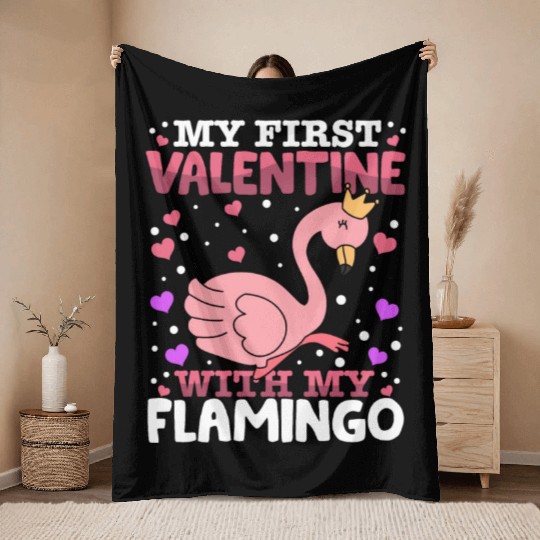 My First Valentine With My Flamingo Animal Heart Throw Blankets