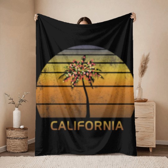 Retro California Christmas Family Vacation Throw Blankets