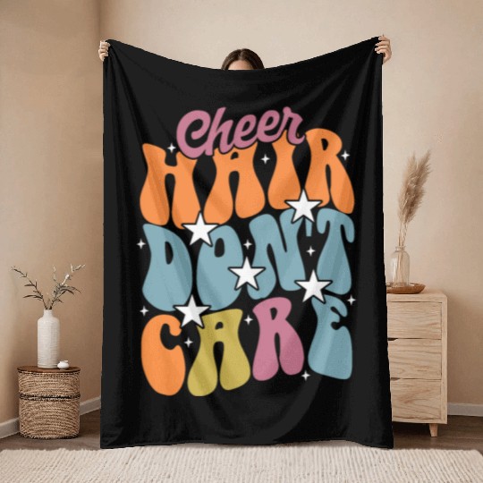 Cheer Hair Don't Care, Cute Cheerleading Girls Throw Blankets