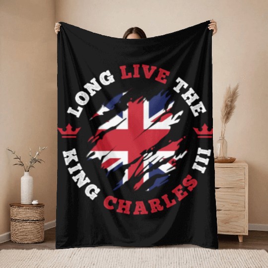 King Charles 3rd British Flag Coronation Throw Blankets
