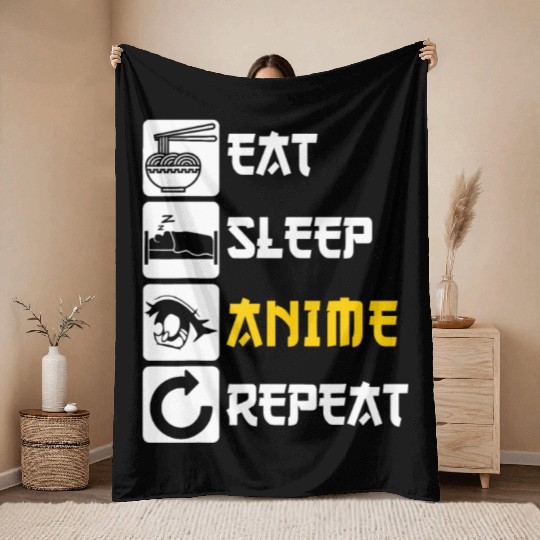 Eat Sleep Anime Repeat | Manga Japan Saying Cospla Throw Blankets