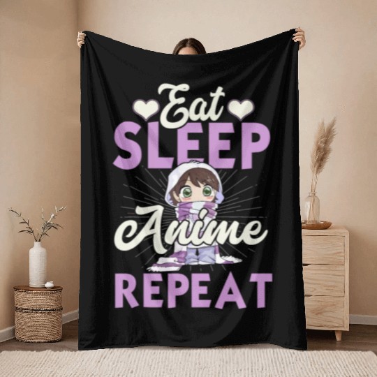 Eat Sleep Anime Repeat Japanese Manga Lover Cospla Throw Blankets