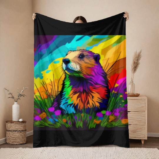 multicolor groundhog.groundhog day ,groundhog gift Throw Blankets