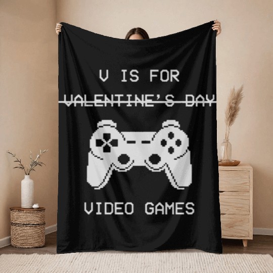 V Is For Video Games Valentine s Day Throw Blankets