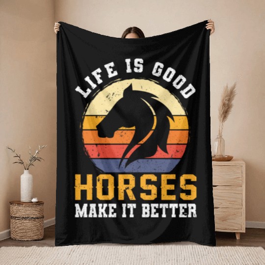 Cool Retro Vintage Horse Pony Hanoverian Gift Throw Blankets