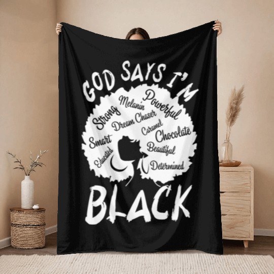 African American Girl God Says I Am Black Pride Throw Blankets