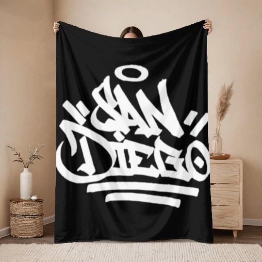 San Diego City Graffiti Street Art Handstyle USA H Throw Blankets