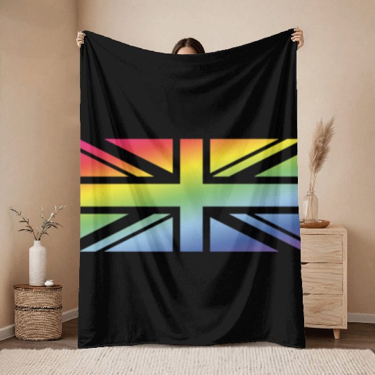 Union Jack / Rainbow Flag (Great Britain / UK) Throw Blankets