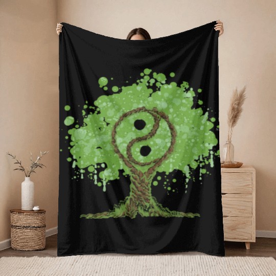 Ying Yang Tree of Life Throw Blankets