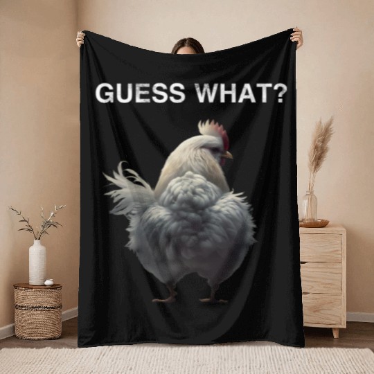 Guess what? Funny chickens saying farmer chickens Throw Blankets