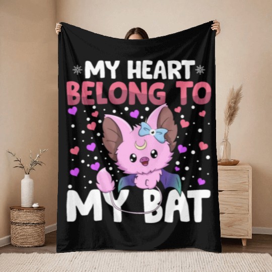 Valentines Day My Heart Belong to My Bat Boys Throw Blankets