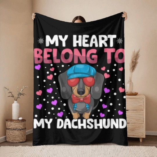 Valentines Day My Heart Belong to My Dachshund Throw Blankets