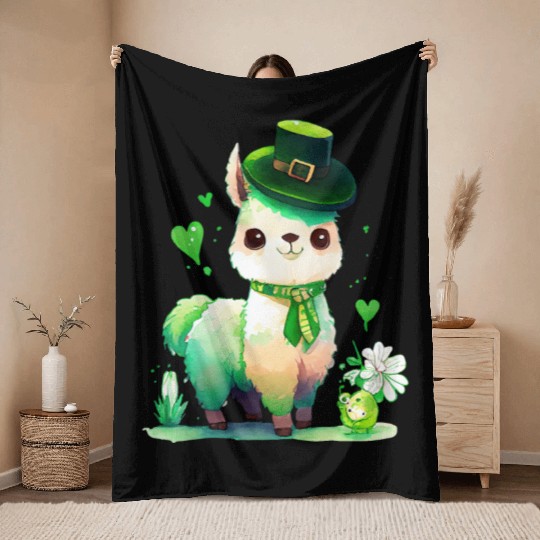 St Patrick's Day Irish Funny Llama Saint Patrick Throw Blankets