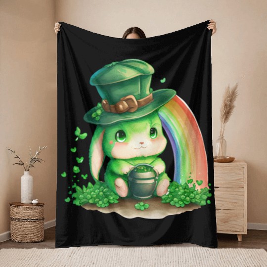 St Patrick's Day Irish Funny Rabbit Saint Patrick Throw Blankets