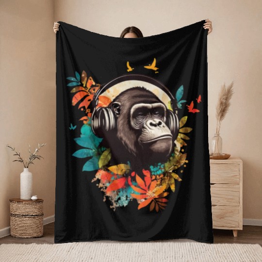 Gorilla DJ Jungle Throw Blankets