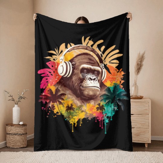 Gorilla DJ Music Throw Blankets