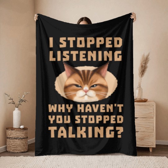 Funny Grumpy Kitty Not Listening Cat Head Snout Throw Blankets