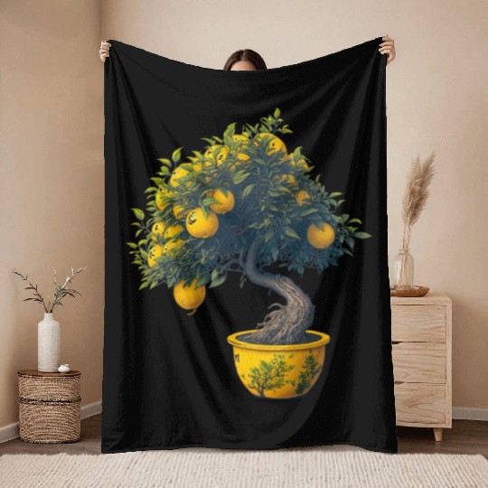 Lemon Bonsai Tree Throw Blankets