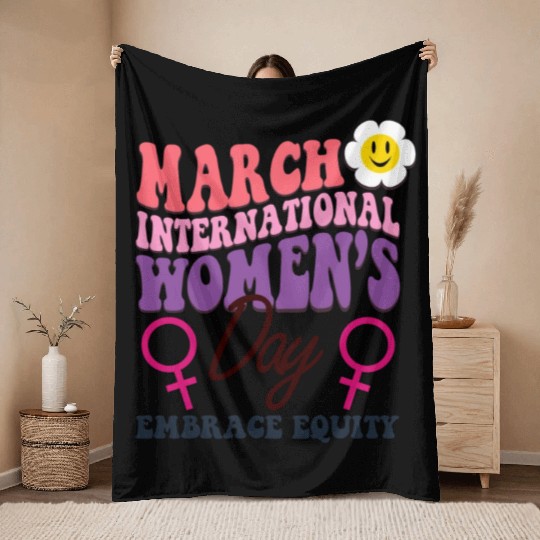 International Women's Day 2023 Theme Embrace Equit Throw Blankets