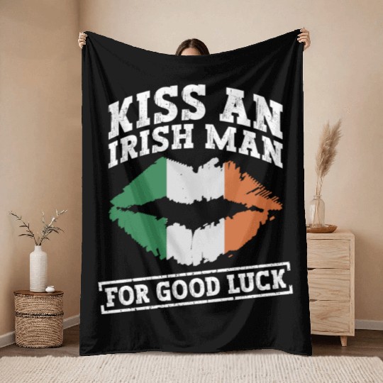 Kiss An Irish Man For Good Luck - St Patricks Day Throw Blankets