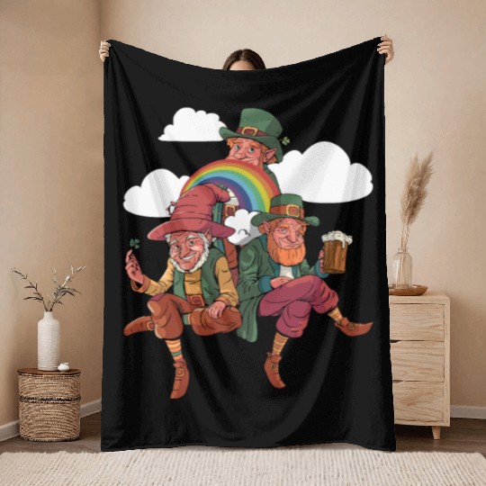 Three Leprechauns - St Patricks Day Irish Throw Blankets