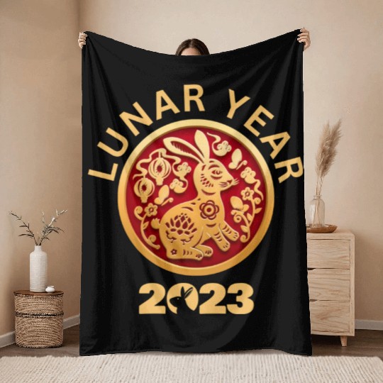 Rabbit Lunar New Year 2023 Throw Blankets