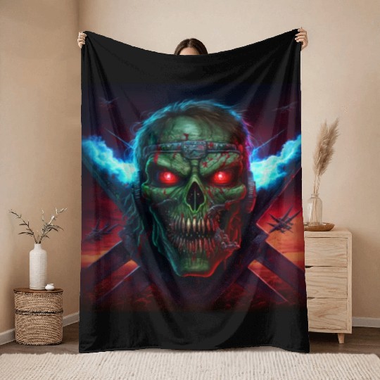 ZOMBIE IRON MAIDEN (version 14) Throw Blankets