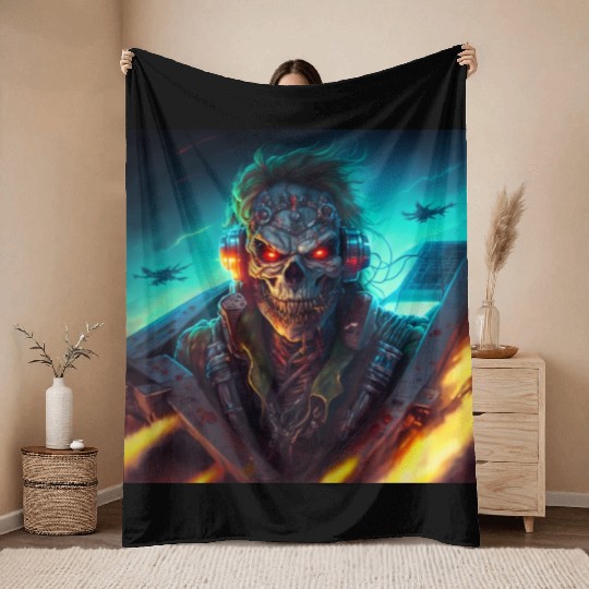 ZOMBIE IRON MAIDEN (version 13) Throw Blankets