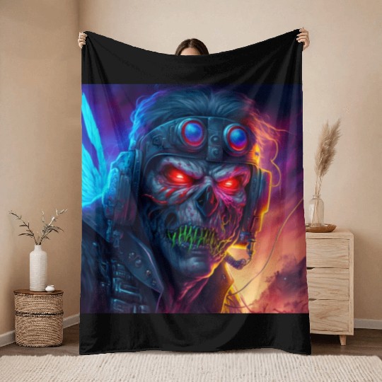 ZOMBIE IRON MAIDEN (version 9) Throw Blankets
