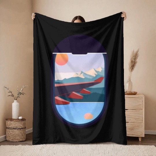 Wanderlust Travel Plane Window Landscape Nature Throw Blankets