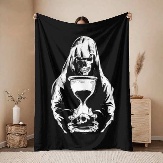 Death Grim Reaper Hourglass Heavy & Death Metal Throw Blankets