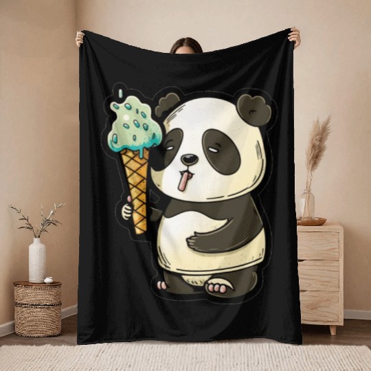 Sweet Panda: Eat Ice Cream Throw Blankets