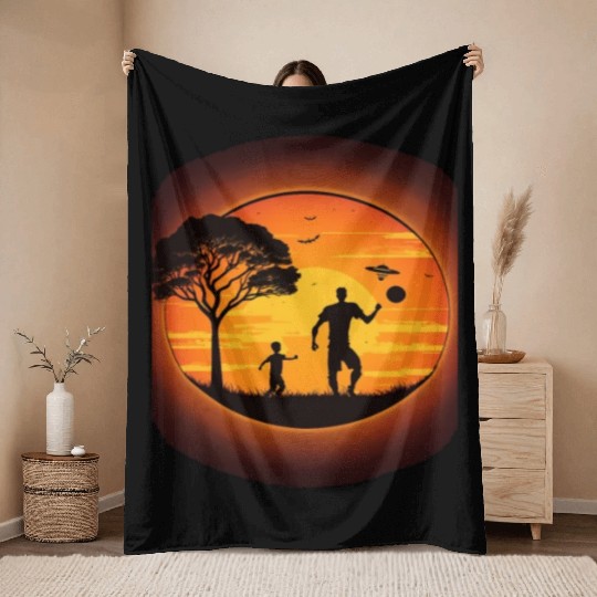 Ultimate Frisbee Fans Father and Son Playing Throw Blankets