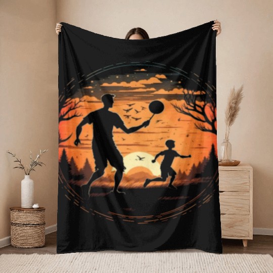 Ultimate Frisbee Fans Father and Son Playing Throw Blankets