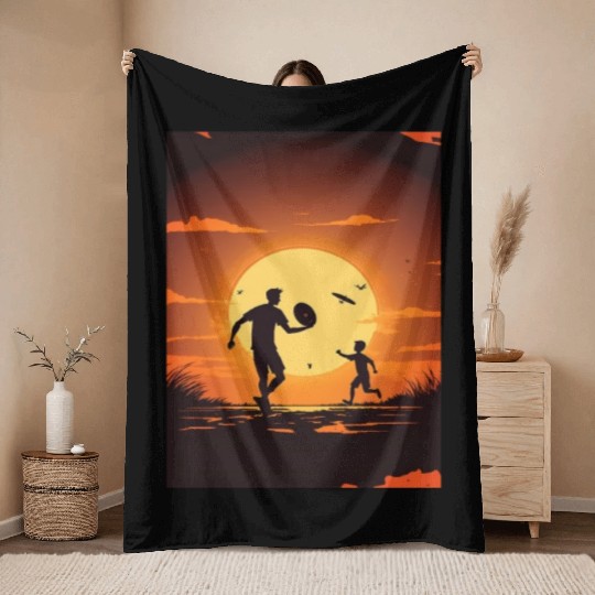 Ultimate Frisbee Fans Father and Son Playing Throw Blankets