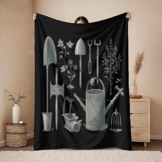 Florist Gardener Dad Grayscale Gardening Tools Throw Blankets
