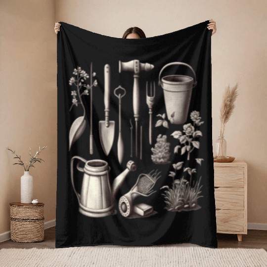 Florist Gardener Dad Grayscale Gardening Tools Throw Blankets
