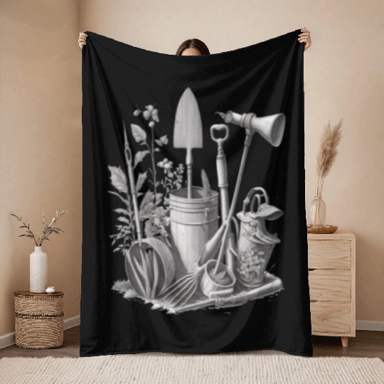 Florist Gardener Dad Grayscale Gardening Tools Throw Blankets