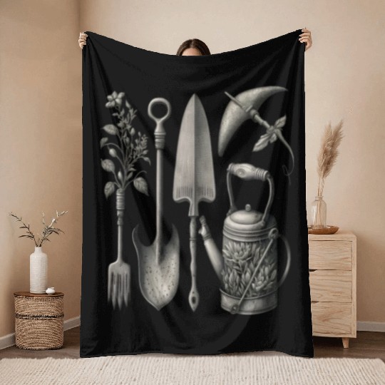 Florist Gardener Dad Grayscale Gardening Tools Throw Blankets