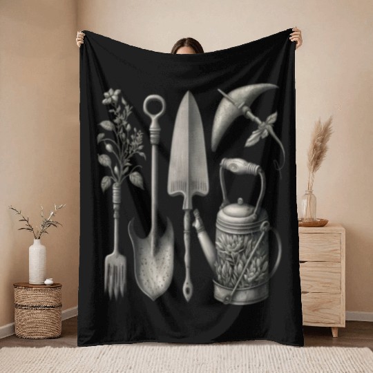 Florist Gardener Dad Grayscale Gardening Tools Throw Blankets