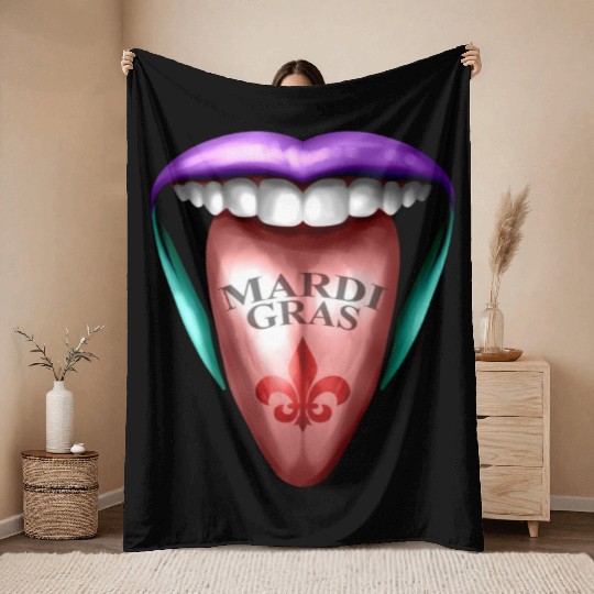 Out Stretched Tongue For Mardi Gras Throw Blankets
