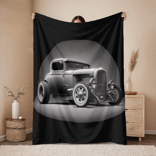 Street Rod Aesthetic Style Vintage Car Hot Rod Throw Blankets