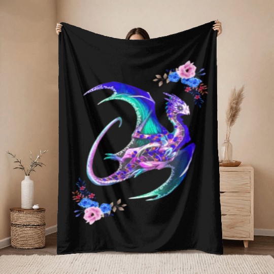Day Of The Dead Sugar Skull Dragon Throw Blankets