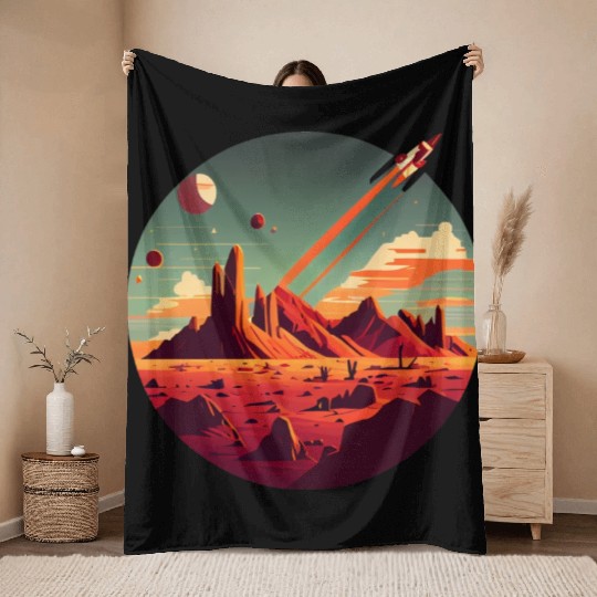 Vintage Space Science Mars Fiction Geek Solar Throw Blankets