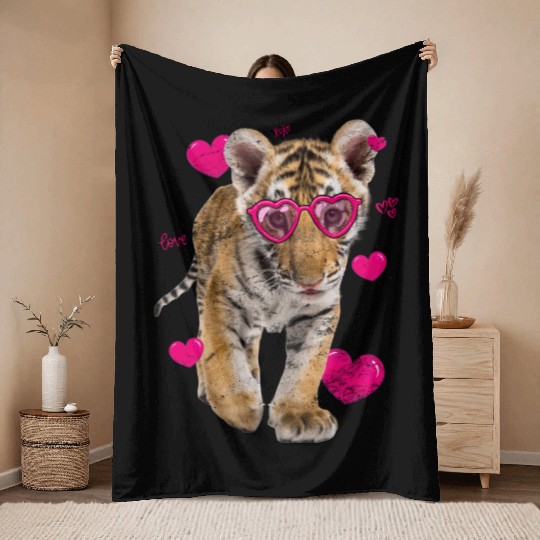 Tiger Cub Gift For Girl Heart Tiger Valentines Day Throw Blankets